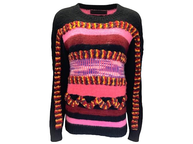 Autre Marque The Elder Statesman Black / Pink Multi Hand Knit 3D Mantra Crewneck Sweater Cashmere  ref.1013808