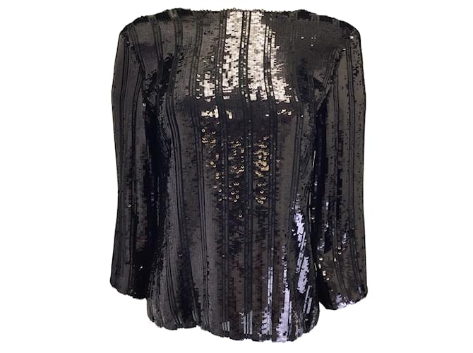 Autre Marque Sally LaPointe Black Sequined Long Sleeved Top Synthetic  ref.1013821