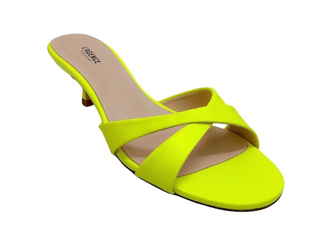 L'Agence Neon Yellow Alesia Criss Cross Slide Sandals Leather  ref.1013868