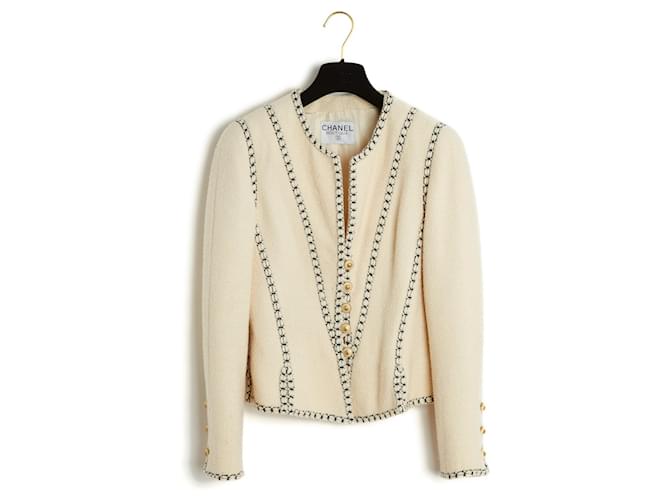 Chanel 93A ecru wool jacket fr38 Cream  ref.1013904