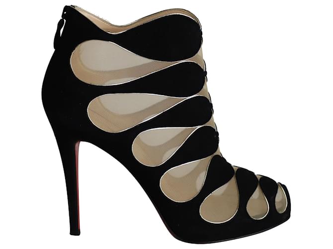 Christian Louboutin Circus Mesh Cutout Ankle Boots in Black Suede  ref.1013927