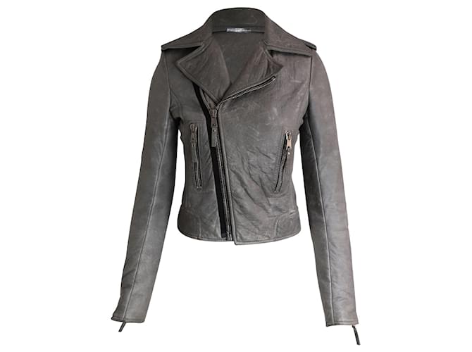 Balenciaga Motorcycle Jacket in Grey Lambskin Leather  ref.1013939