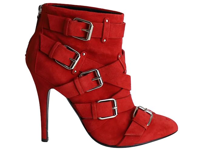 Giuseppe Zanotti x Balmain Ankle Boots in Red Suede   ref.1013944