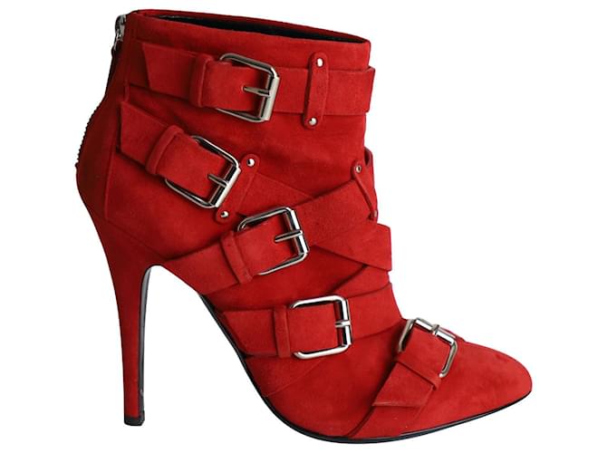 Giuseppe Zanotti x Balmain Stiefeletten aus rotem Wildleder Schweden  ref.1013944