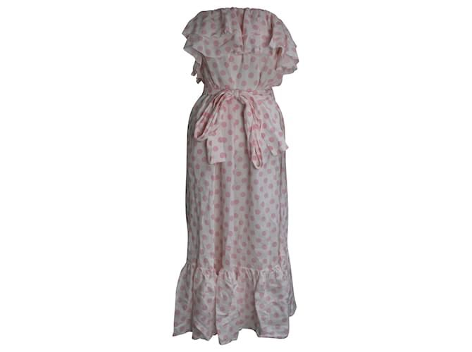 Lisa Marie Fernandez Sabine Strapless Polka-Dot Maxi Dress In Pink Linen  ref.1013947