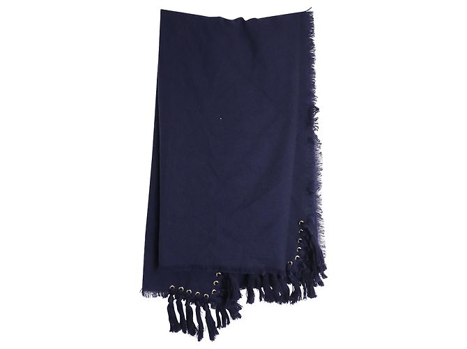 Sciarpa Chloé con nappe e decori con occhielli in lana blu navy