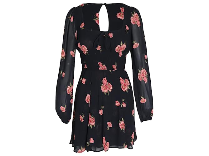 Reformation Sheer Sleeve Mini Dress in Black Floral Print Viscose Cellulose fibre  ref.1014369