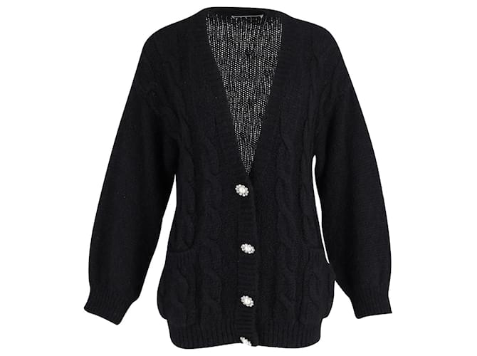 Alessandra Rich Cable-Knit Cardigan in Black Alpaca Blend Wool  ref.1014412