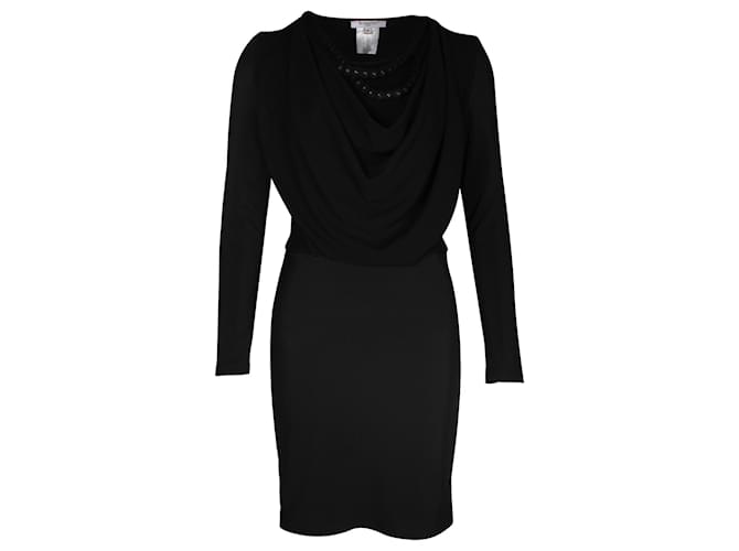 Givenchy Draped Cowl Neck Long-Sleeve Mini Dress in Black Viscose Cellulose fibre  ref.1014434