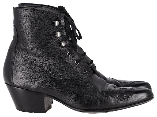 Bottines à Lacets Susan Saint Laurent en Cuir de Veau Noir Cuir Veau façon poulain  ref.1014447