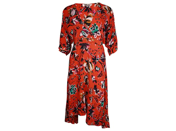 Diane Von Furstenberg Robe portefeuille à fleurs en soie orange  ref.1014457