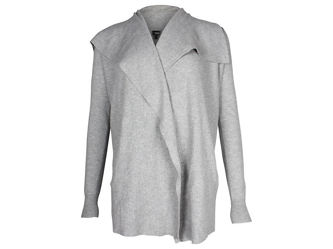 Theory Cardigan de malha canelada em viscose cinza