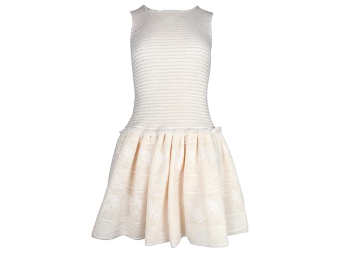 Maje Sleeveless Flared Skirt Mini Dress in Cream Polyester White  ref.1014476