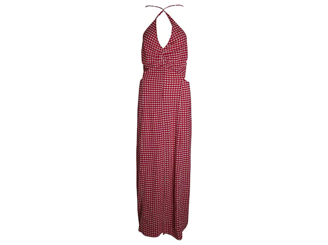 Ganni Checkered Backless Midi Dress in Red Recycled Polyester  ref.1014482