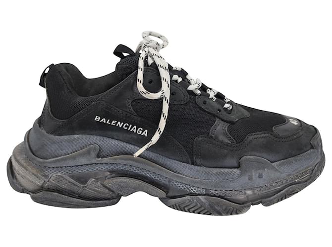 Sneakers Balenciaga Triple S in pelle nera e mesh Nero  ref.1014493