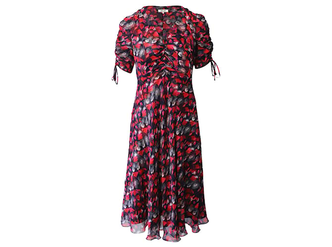 Diane Von Furstenberg Eleonora Ruched Midi Dress in Red Print Viscose Cellulose fibre  ref.1014509
