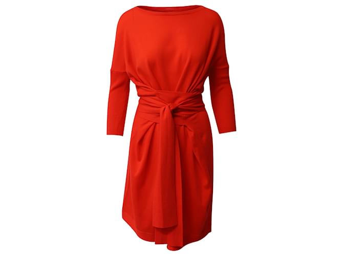 Diane Von Furstenberg Robe portefeuille nouée à la taille en coton rouge  ref.1014510