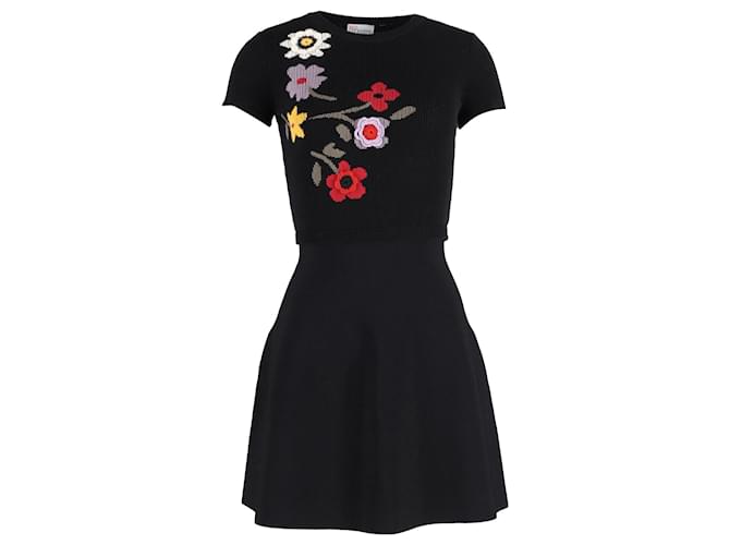 Red Valentino Floral Intarsia and Crochet Detail Knit Mini Dress