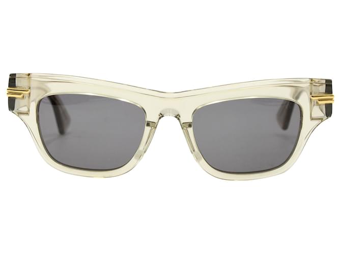 Clear Thick Acetate Trapezoid Tinted Sunglasses with Light Brown Sunwear  Lenses - Route