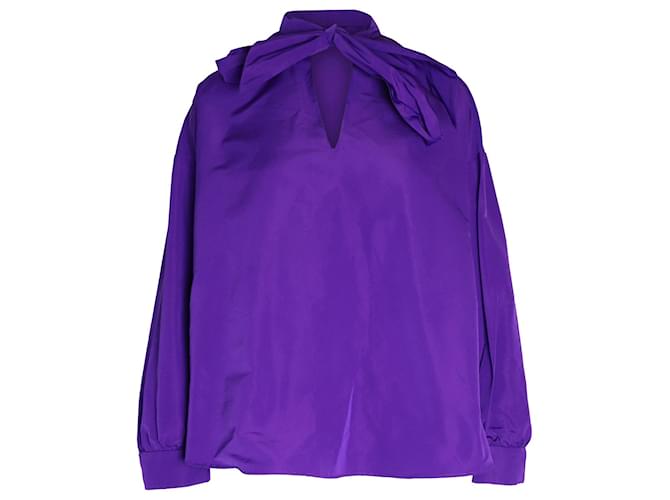 Valentino Garavani Pussy Bow Shirt in Purple Cotton  ref.1014550