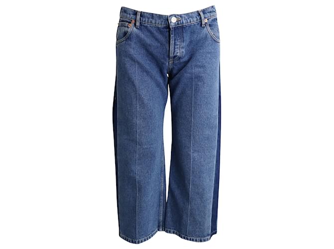 Jeans cropped Balenciaga a gamba larga in denim di cotone blu  ref.1014554