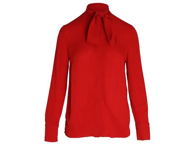 Camisa Valentino Garavani Pussy Bow em seda vermelha Vermelho  ref.1014564