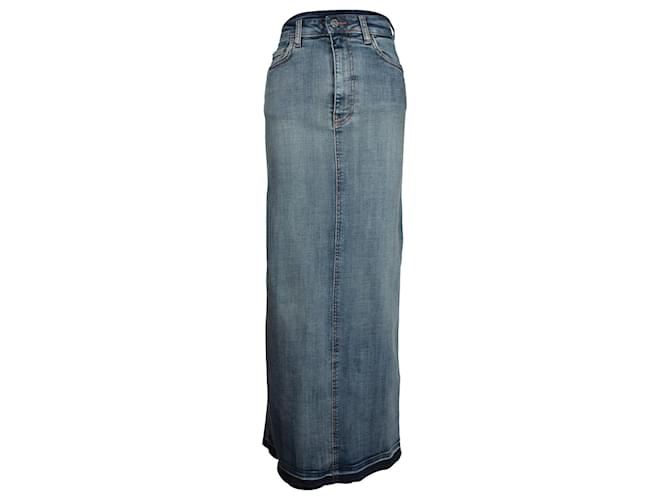 Saia Maxi Jeans Ganni em Algodão Orgânico Azul Claro  ref.1014587