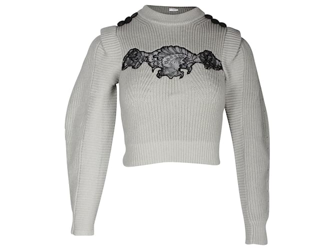 Self portrait Self-Portrait Contrast Lace Sweater in Grey Cotton  ref.1014588