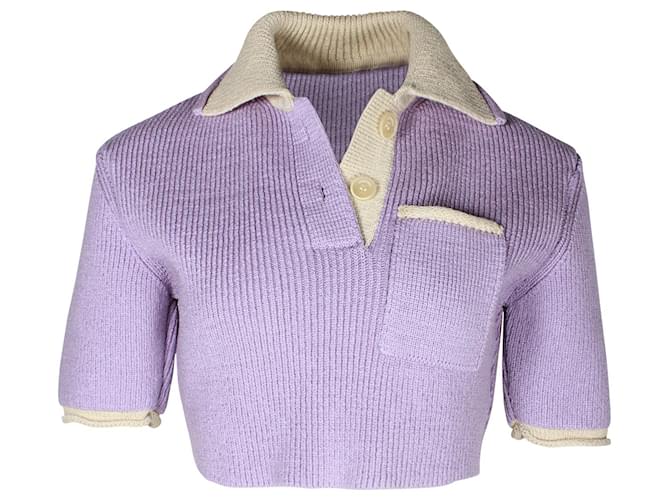 Jacquemus Le Polo Maille Haut tricoté à bordure contrastée en acrylique violet  ref.1014592