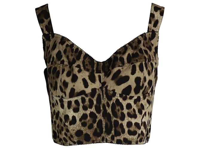 Dolce & Gabbana Leopard Print Bustier Top in Brown Silk  ref.1014606