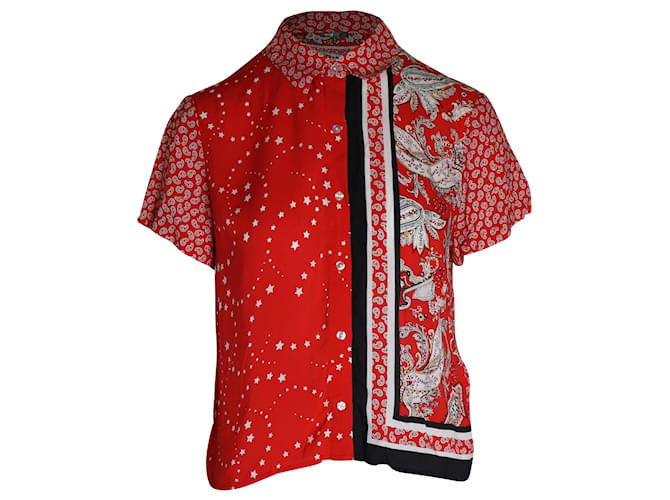 Camisa estampada de manga curta Maje em viscose vermelha Vermelho Fibra de celulose  ref.1014610