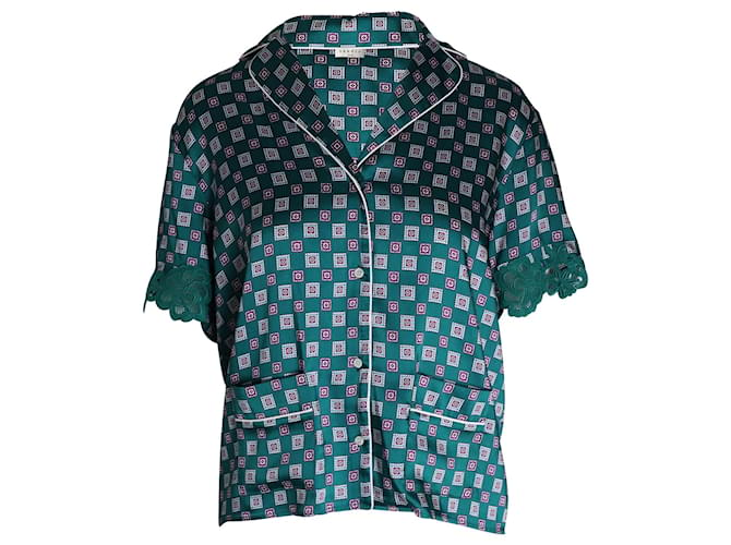 Camisa Sandro Paris de manga corta estampada en poliéster verde  ref.1014613