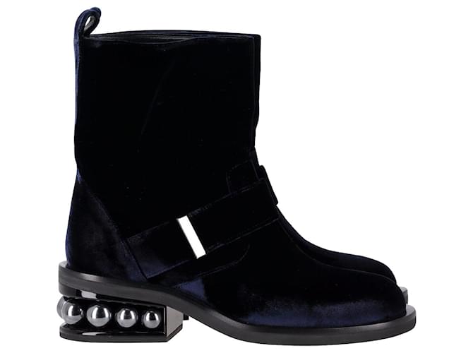 Botins Nicholas Kirkwood Casati com salto pérola em veludo azul marinho  ref.1014614