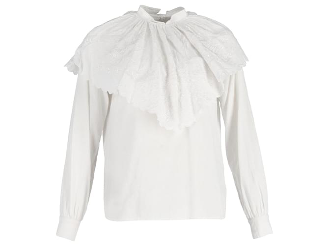 Etro Ruffled Neck Embroidered Blouse in White Cotton  ref.1014616