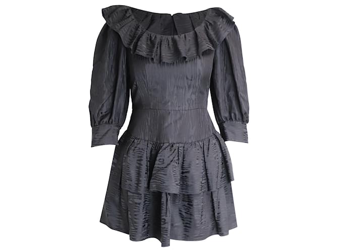 Alessandra Rich Jacquard Ruffle Mini Dress in Black Acetate Cellulose fibre  ref.1014619