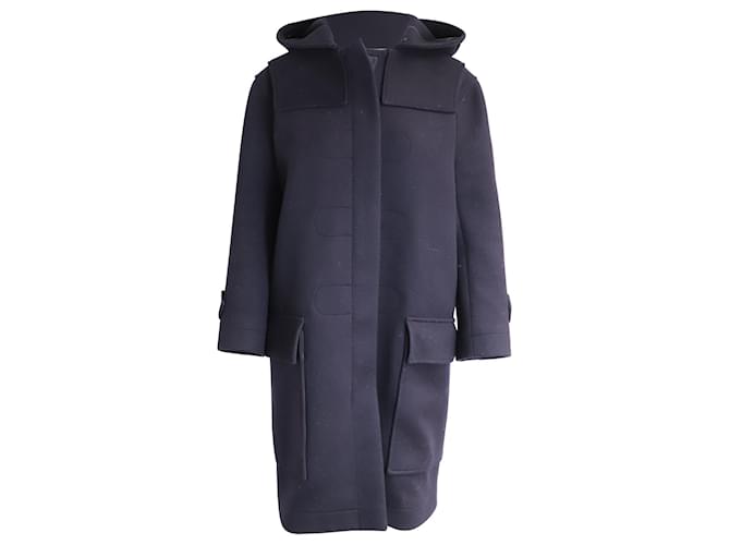 Céline Celine Hooded Coat in Navy Blue Lana Vergine Wool  ref.1014620