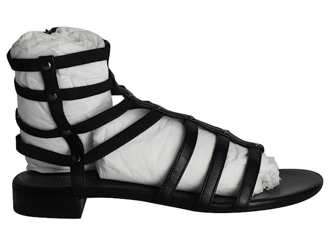 Stuart Weitzman Flat Gladiator Sandals in Black Leather  ref.1014654