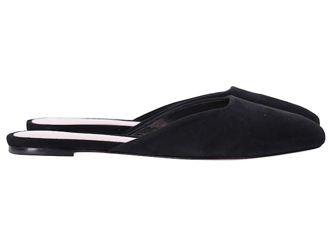 Autre Marque Porte & Paire Square-toe Flat Mules in Black Suede  ref.1014657