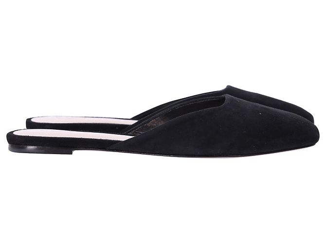 Autre Marque Porte & Paire Square-toe Flat Mules in Black Suede