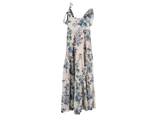 Vestido largo escalonado con estampado floral y hombros anudados Cassia de Zimmermann en algodón multicolor  ref.1014660
