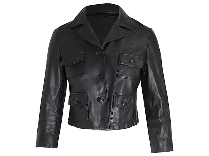 Prada Button-Up Cropped Jacket in Black Leather  ref.1014669