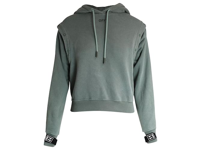 Off White Off-White Hoodie Detachable-Sleeves Hooded Sweater in Khaki Cotton Green  ref.1014670