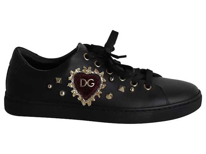 Dolce & Gabbana Zapatillas DG Heart en cuero negro  ref.1014676