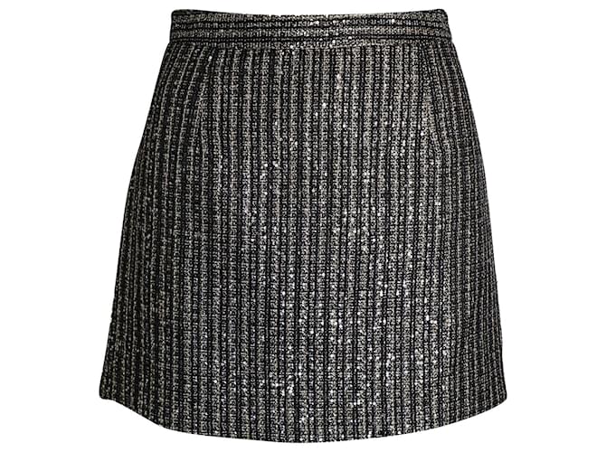 Minifalda Saint Laurent en tweed de poliéster gris  ref.1014677