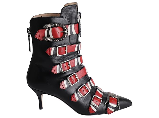 Gucci Susan Kingsnake Ankle Boots in Black and Red Leather  ref.1014687