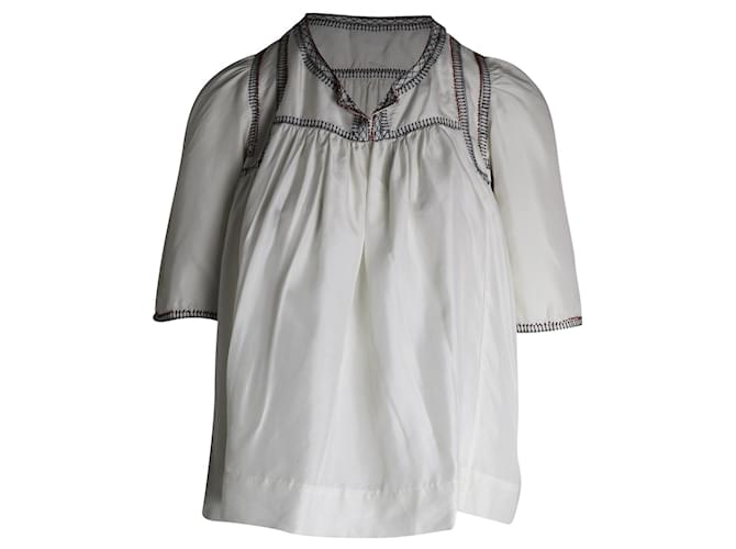 Isabel Marant Embroidered Detail Blouse in White Silk  ref.1014691
