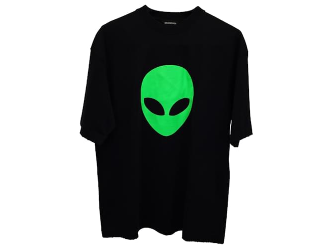 Camiseta Balenciaga Alien Head Distressed em algodão preto  ref.1014695