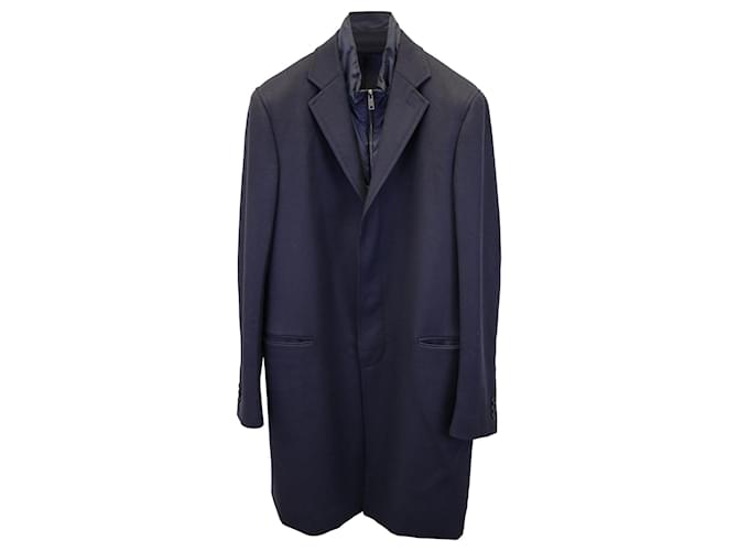 Prada Overcoat in Navy Blue Virgin Wool  ref.1014718