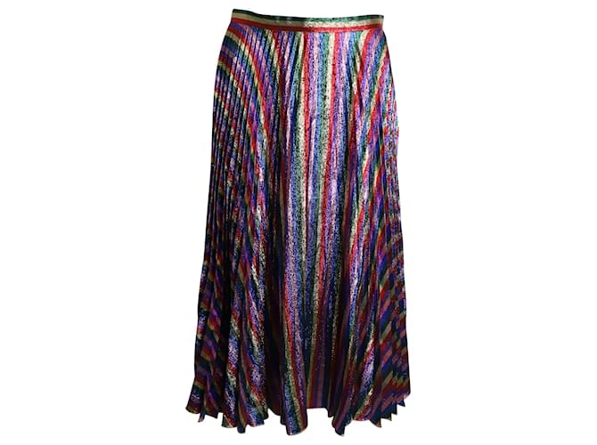 Gucci Pleated Striped Midi Skirt in Multicolor Polyester Multiple colors  ref.1014721