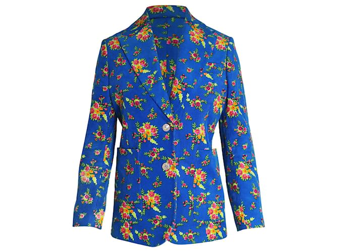 Jaqueta Blazer Gucci com Estampa Floral em Algodão Azul  ref.1014726